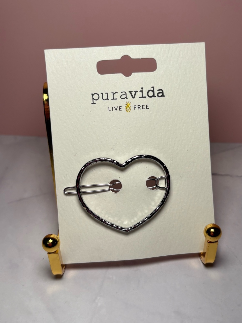 🩶 Pura Vida Silver-tone Heart Shaped Hair Barrette NWT